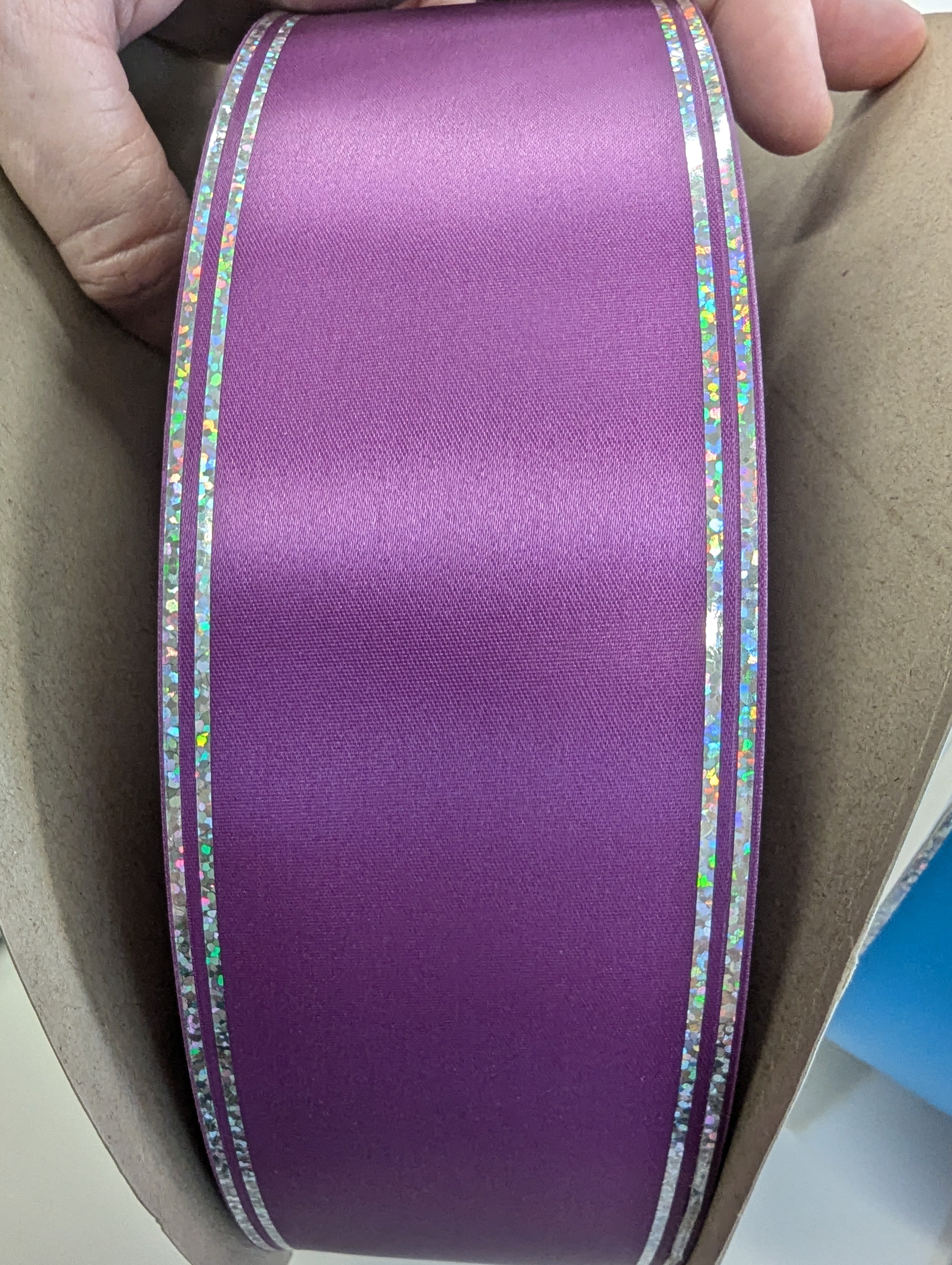 10 Yards of 2.5" Galaxy II Ribbon with Holographic Foil Edges – Silver or Gold