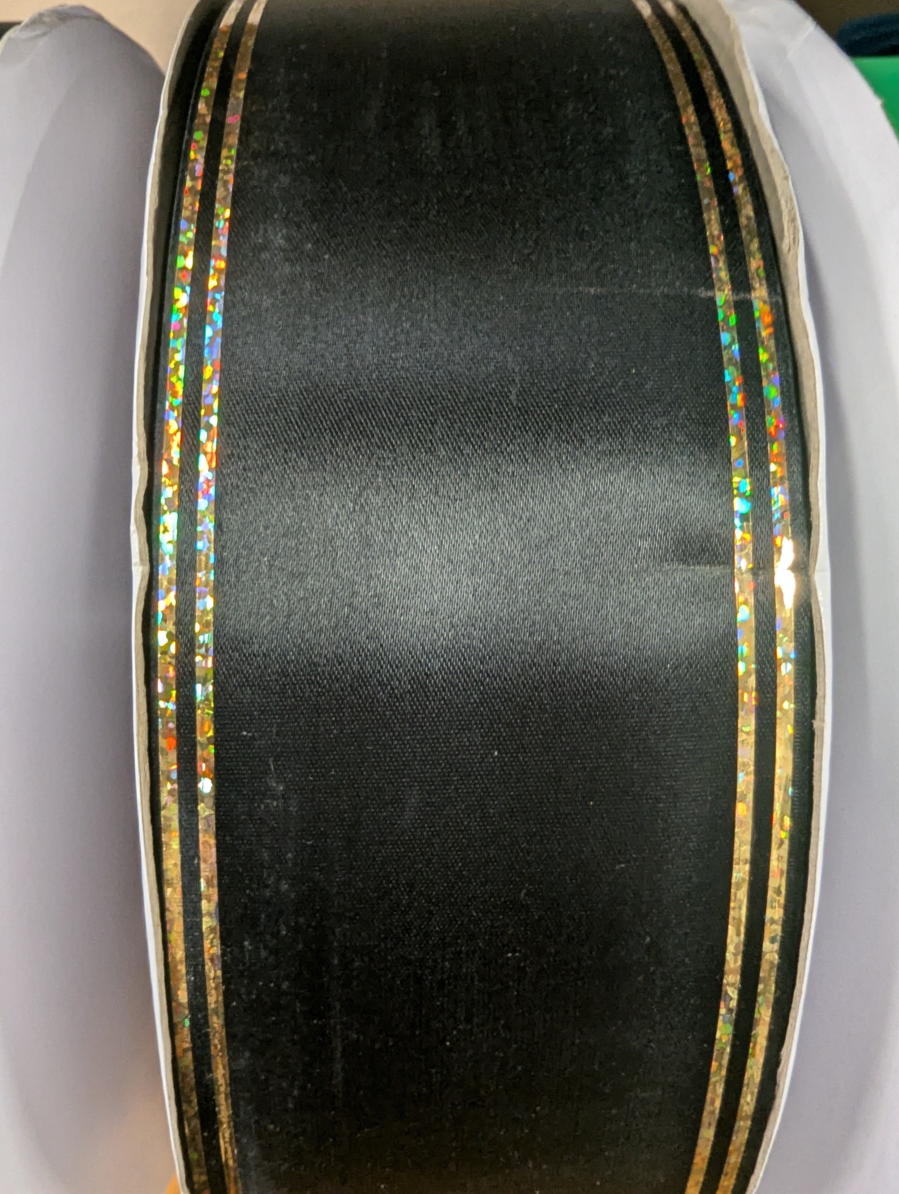 RIBBON - Galaxy II Ribbon with Holographic Foil Edges – Silver or Gold - Pre-Cut 4" length