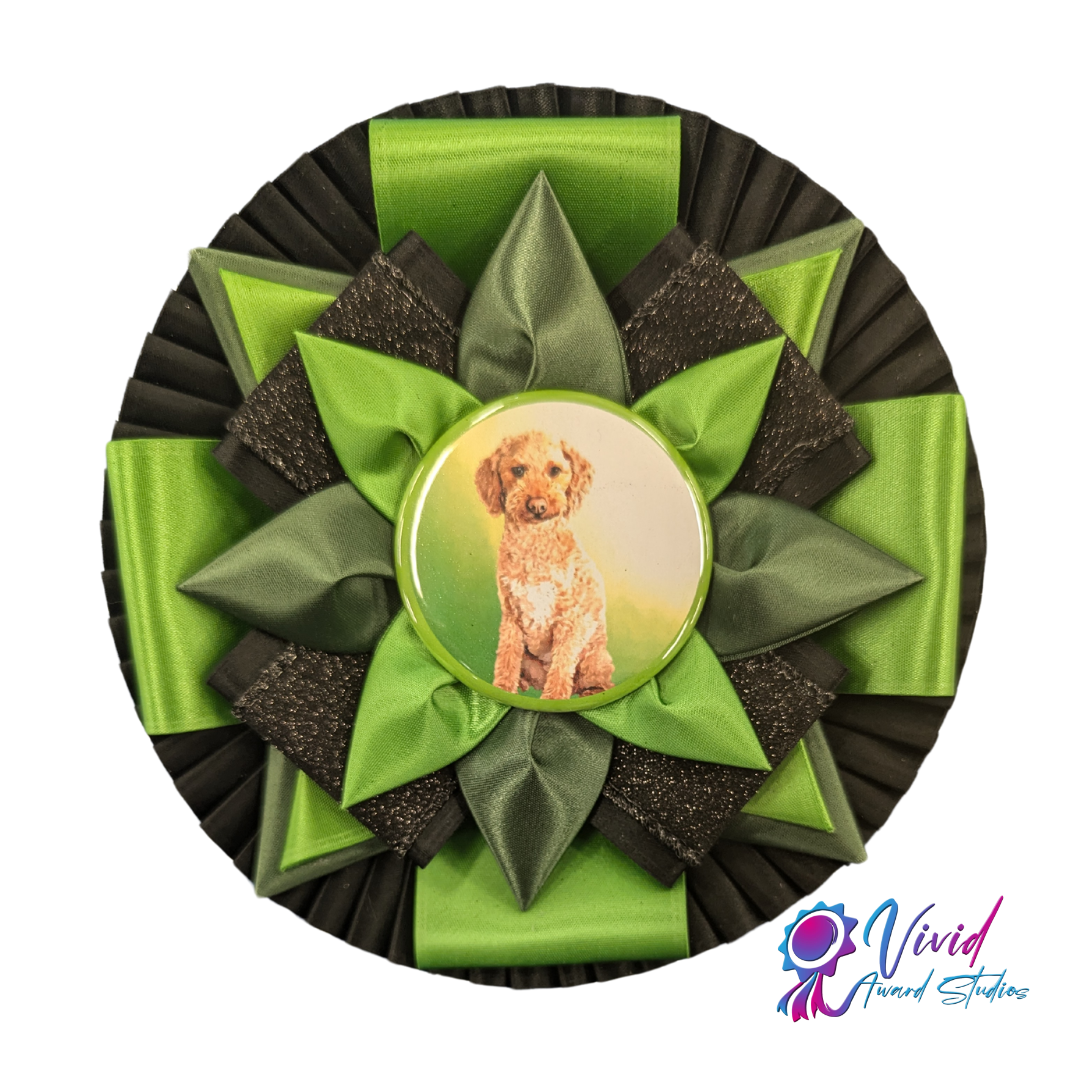 Style E: Ready to Ship Small Ruffled Vivid Award Rosette - 6.5" x 18"