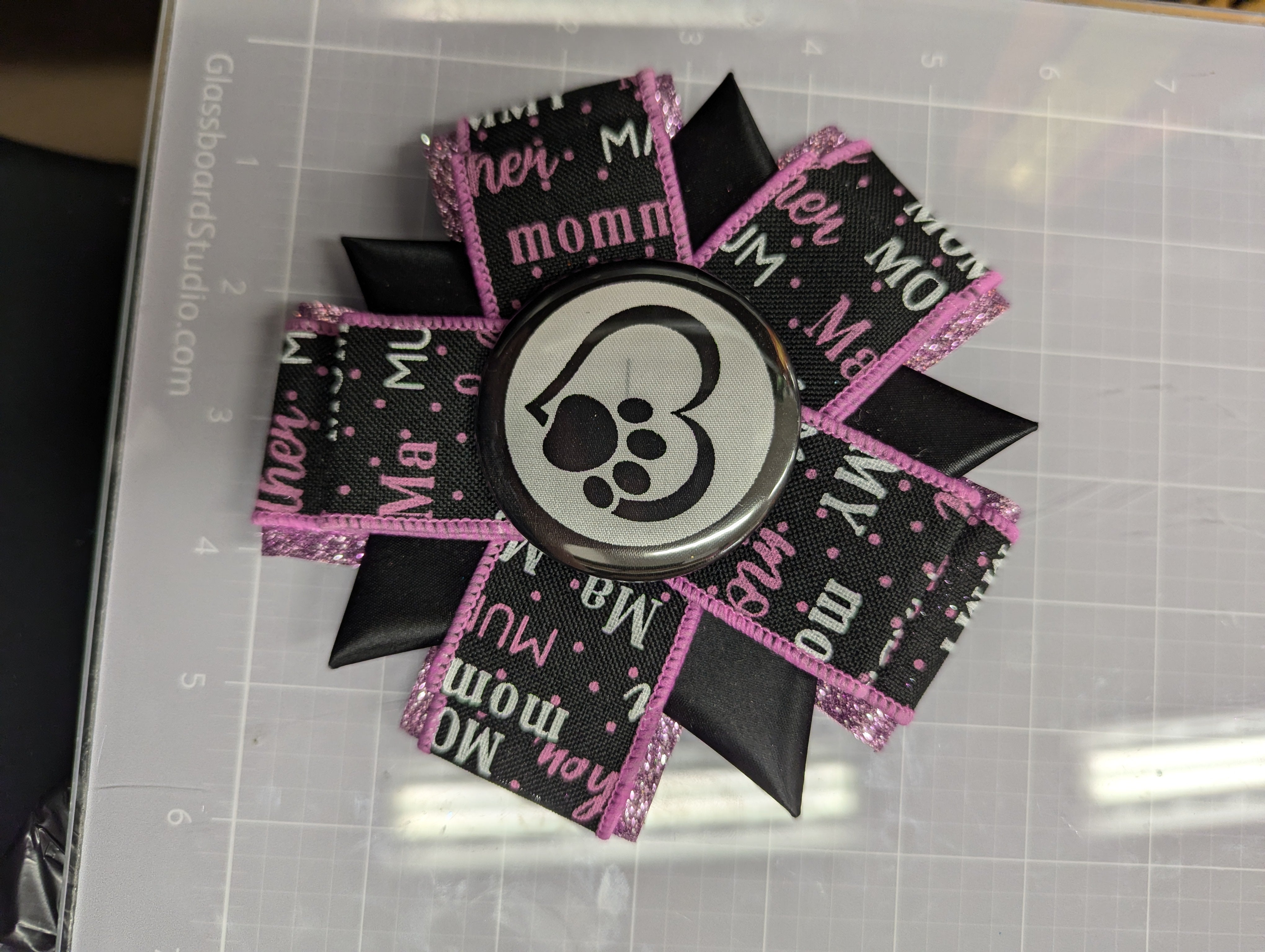 Bargain Basement - 5.5" Mom rosette pink and black  (#8A)
